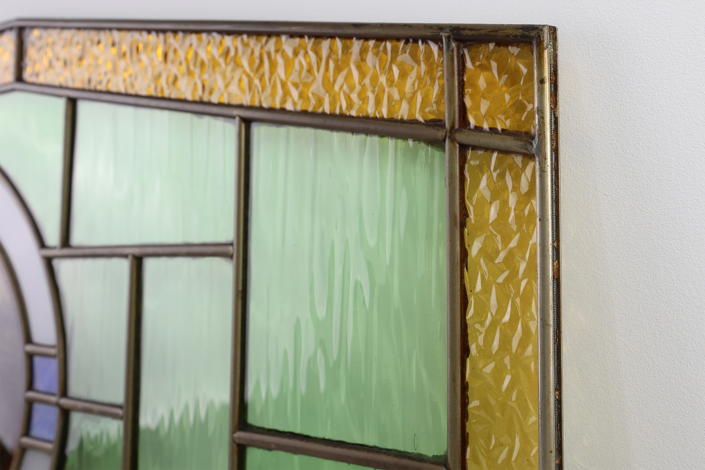 Art Deco Stained Glass Panel Depicting Cyclists in Motion, Belgium ca. 1910thumbnail